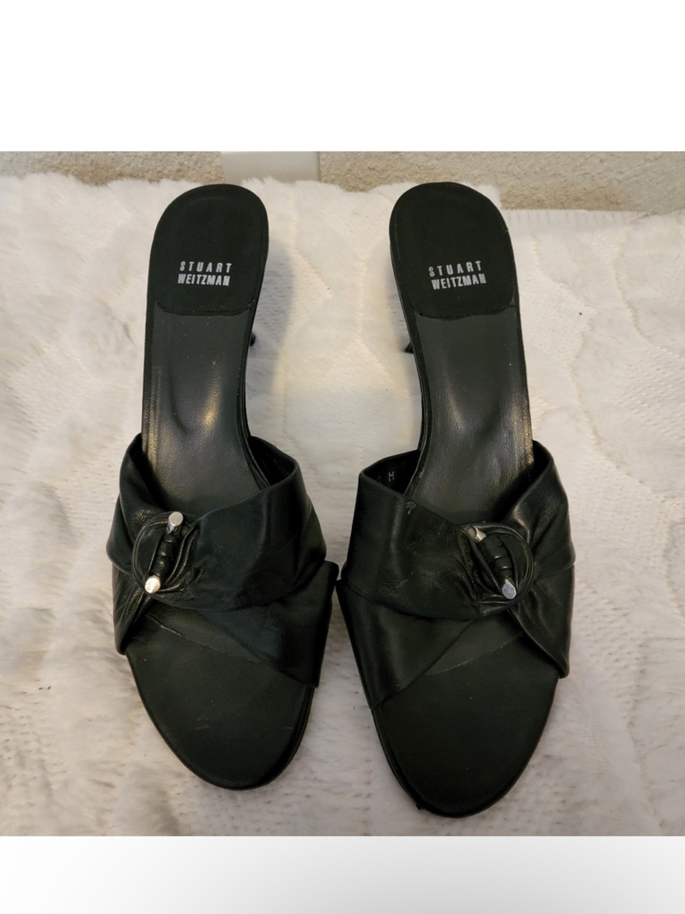 Stuart Weitzman Soft Black Leather Peep Toe Heeled Mule...size 10